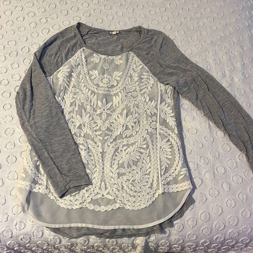 Lace front long sleeve tee